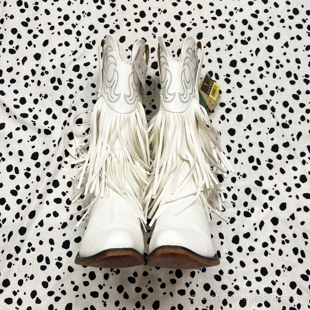 NEW Roper | White Fringe Western Cowboy Boots Faux Leather Womens Size 6.5 NWT - Picture 2 of 7